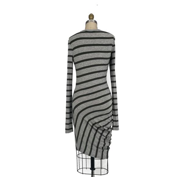 T by Alexander Wang Long Sleeve Asymmetrical Striped Ruched Jersey Dress size XS - Picture 3 of 10